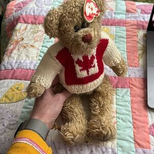Ty Collectible Canadian Bear MacKenzie Wearing Maple Leaf Sweater